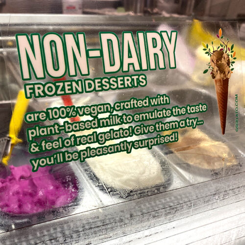 non-dairy frozen dessert glass cling dipping cabinet sign