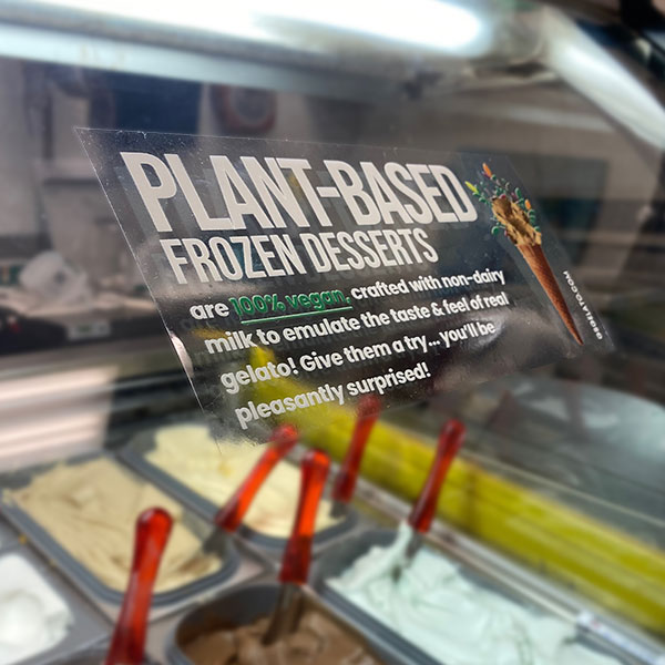 plant-based frozen desserts glass cling for gelato display cases