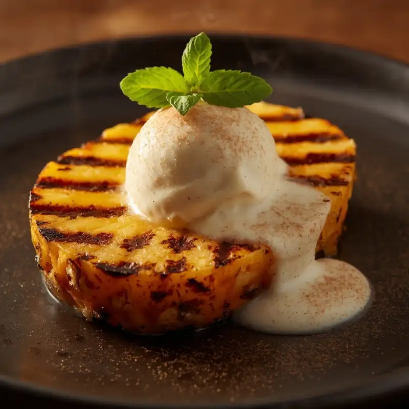 pineapple-vanilla-non-dairy-gelato grilled pineapple with non-dairy vanilla gelato