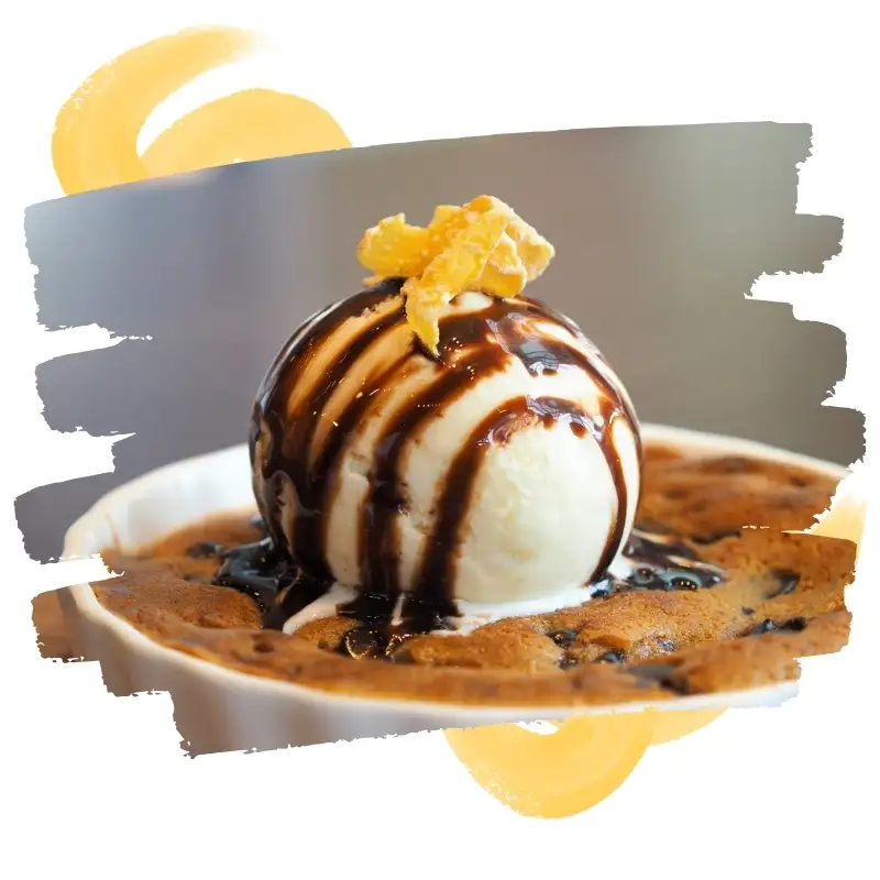 deep dish cookie with vanilla gelato