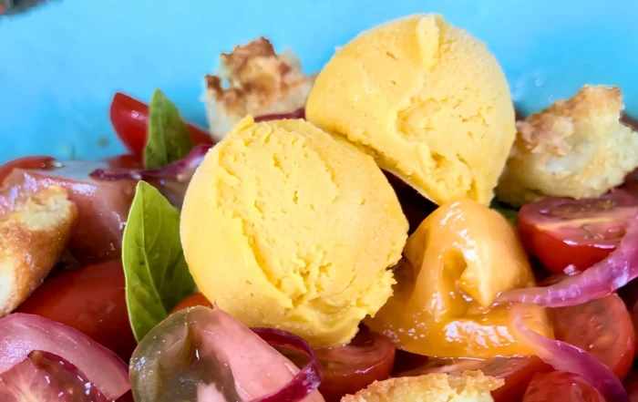 tuscan tomato panzanella with mango sorbetto